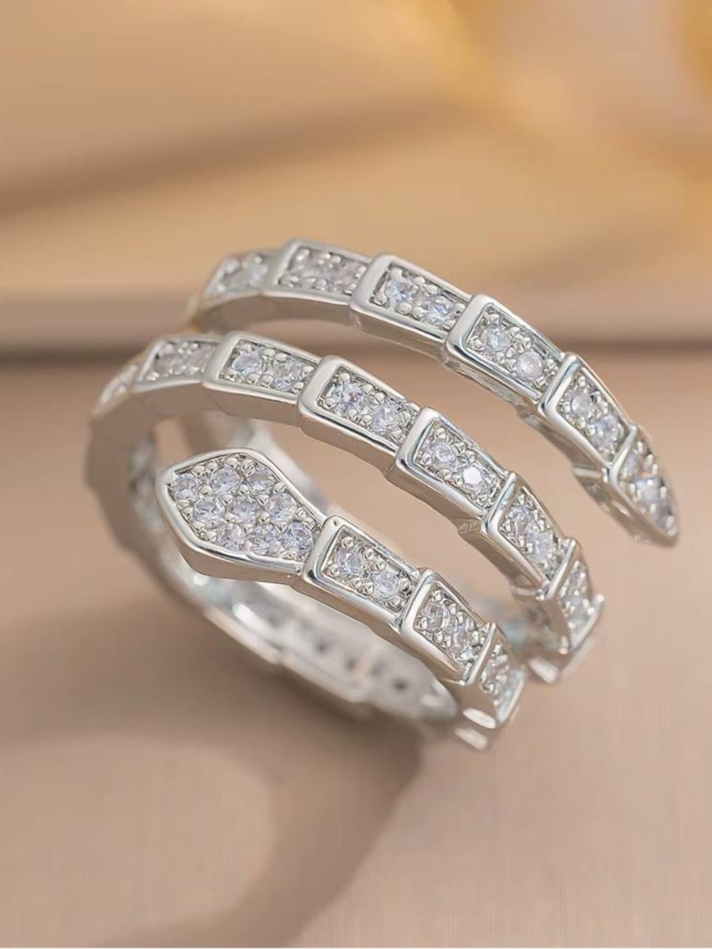 Silver Crystal Spiral Snake Wrap Ring High Quality 🔥